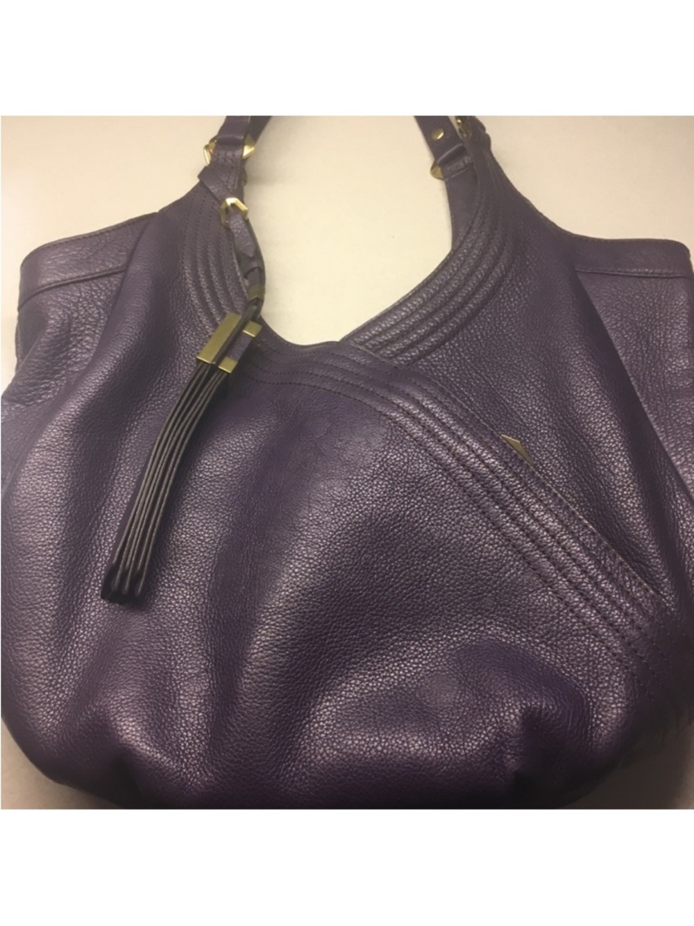 orYANY Deep Purple Pebbled Leather Hobo with Tassel